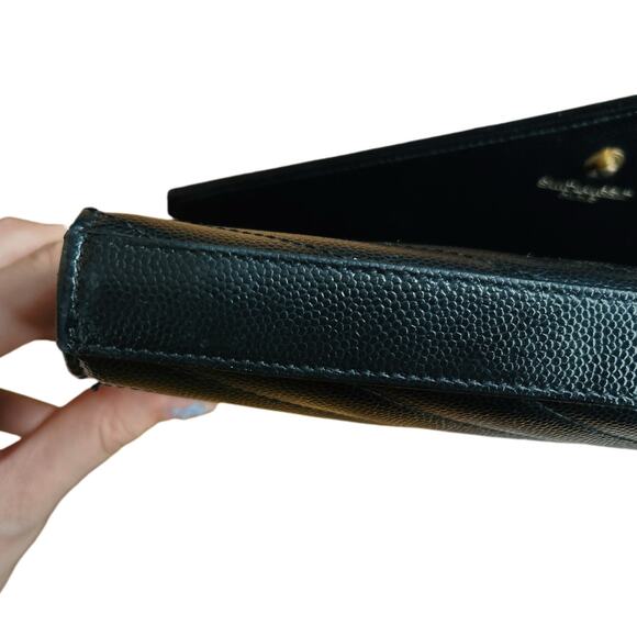 Saint Laurent Envelope Chain Wallet Black Leather Gold Hardware Crossbody - Picture 9 of 12